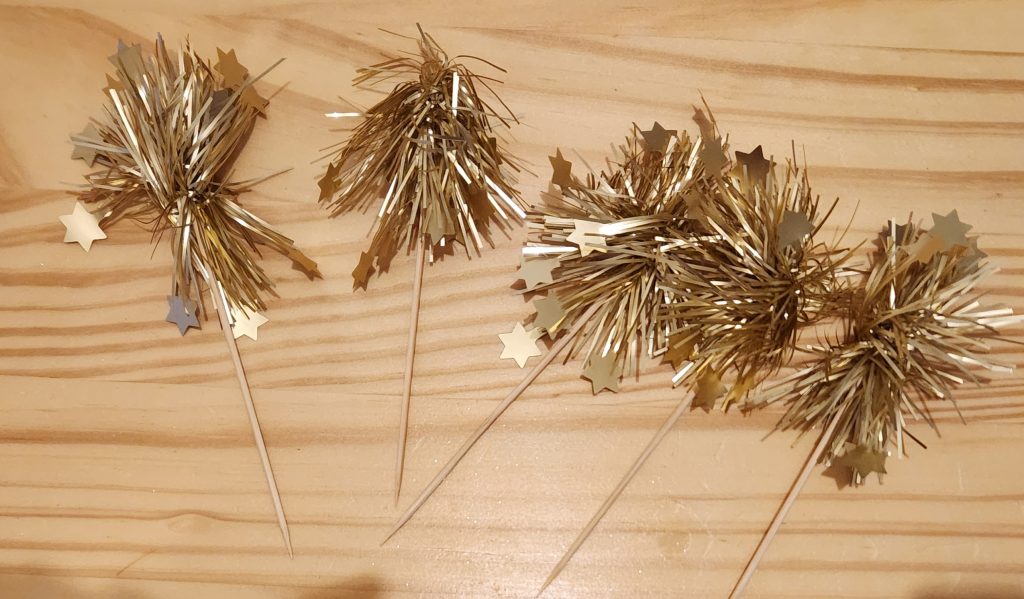 Golden firework cupcake toppers